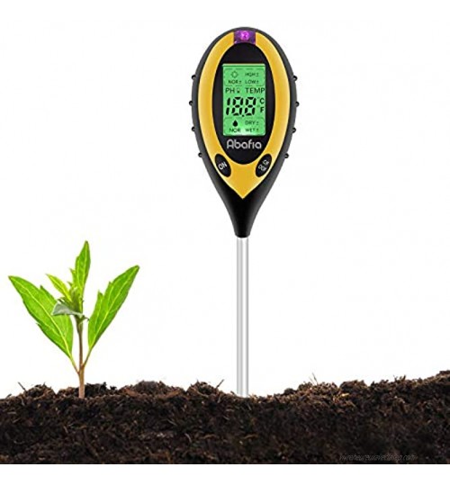 Abafia Testeur de Sol 4 en 1 Soil Tester PH-mètre lumière du Soleil température hygromètre pour Jardin Ferme Pelouse Intérieur en Plein Air Plante Fleur