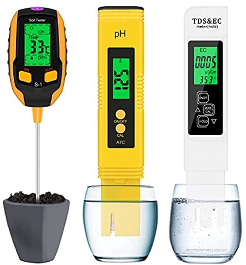 Eyglo Kit de Test du Sol pour Écran LCD,Testeur de Sol Végétal 4 en 1,pH-Mètre Numérique et Testeur de Température TDS & EC,Testeur de Haute Précision pour l'entretien des Plantes Jardins Piscine