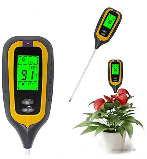 KETOTEK Testeur de Sol pH d'humidité Température Lumineuse 4 en 1 pH Metre de Sol Humidité Testeur Terre Electronique pour Jardin Plantes Jaune