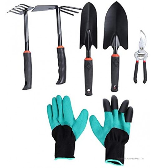 Ensemble d'outils de jardin Kit de jardinage robuste de 3 pièces comprenant des gants des sécateurs des pelles à creuser un râteau à main avec une poignée antidérapante caoutchoutée douce