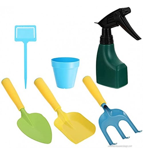 HEMOTON Kit d'outils de jardin pour enfants Kit d'outils de jardinage manuel Bouteille de pulvérisation de jardin Pelle Râteau étiquette de plante de jardin et pot en plastique