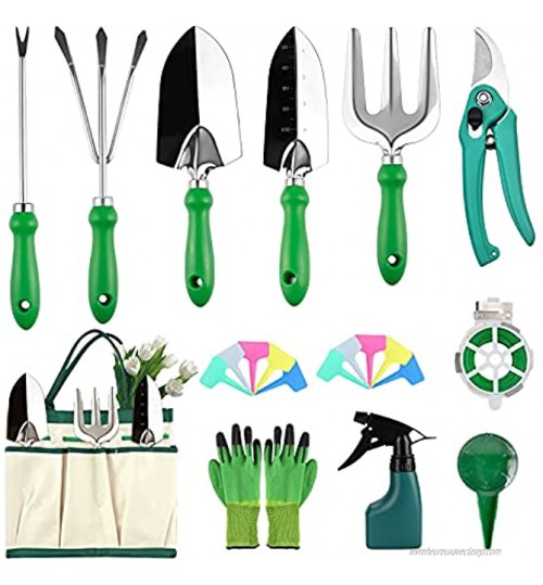 HMGDFUE Outils de jardinage 21 pièces Kit de jardin en acier inoxydable avec poignée ergonomique outils de jardin légers et compacts adaptés pour femme cadeau de jardin