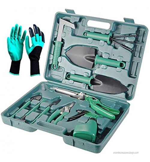 odegltina Kit d'outils de jardin pour bonsaï Avec boîte de rangement Couteau à chasser sécateur pelle pulvérisateur et gants de jardin 12 pièces Vert