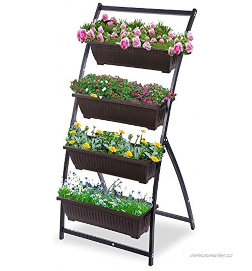 KHOMO GEAR Jardinière verticale avec 4 pots Potager urbain pour fleurs et plantes Jardinière pour terrasse balcon intérieur et extérieur marron et noir