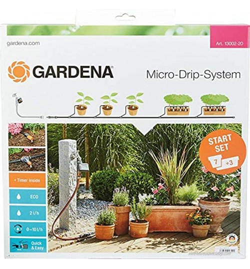 GARDENA Kit d'arrosage goutte-à-goutte pour plantes en pots M automatic : système Micro-Drip pratique avec programmateur pour 7 pots et 3 jardinières 13002-20
