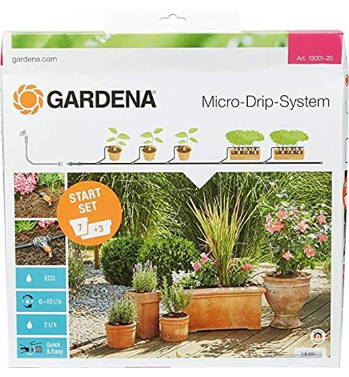 GARDENA Kit d'arrosage goutte-à-goutte pour plantes en pots M : système Micro-Drip pratique pour 7 plantes en pot et 3 jardinières arrosage économe en eau 13001-20