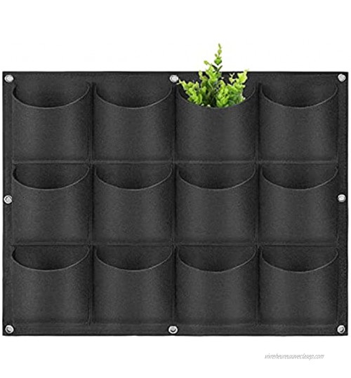 Sacs de plantation à suspendre 12 poches à suspendre au mur vertical sac de plantation pour fleurs légumes sacs de rangement 0,6 m × 0,8 m noir