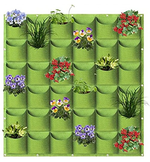 Sacs de plantation à suspendre à 36 poches à fixer au mur à la verticale pour plantes aromatiques jardinage intérieur et extérieur 1 m x 1 m vert