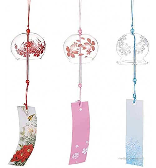 BENECREAT 3PCS carillons à Vent Japonais Rose Cerise Rouge Bleu Verre Vent Cloches pendentifs Faits à la Main pour Cadeau d'anniversaire et décors pour la Maison