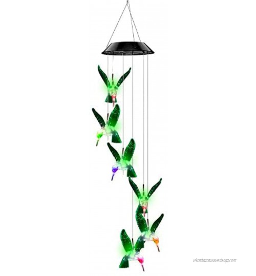 Carillon de vent à énergie solaire extérieur carillon de vent de colibris de LED lampe de jardin changeante de couleur imperméable décorative extérieure romantique pour le jardin de patio