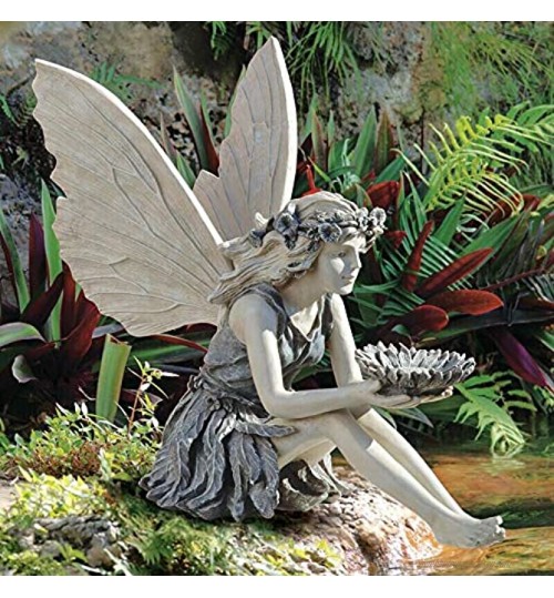 Qagazine Décoration de jardin Fée de tournesol Statue de fée 2 tons Mangeoire à oiseaux pour décoration extérieure de jardin