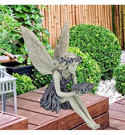 Sitting Fairy Statue Ornement De Jardin Résine Artisanat Aménagement Paysager Cour Extérieure Intérieure Turek Assis Sculpture De Fée
