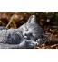 Statue chat chiot endormi 8x17x14 cm sont expédiés au gel jusque -30 °c  en massif pierre