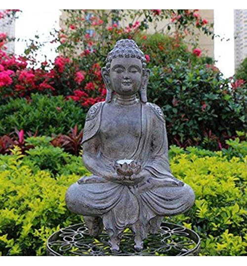 Statues De Jardin De Bouddha en Méditation avec Lumière LED À Énergie Solaire Sculptures De Bouddha Zen en Plein Air Cadeau Bouddhiste Chinois Feng Shui pour Décoration De Cour De Porche