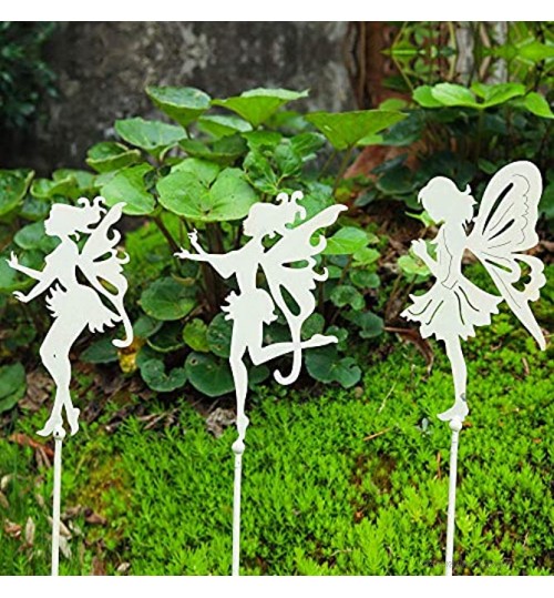 Sungmor Lot de 3 tiges de fée décoratives en métal pour décoration de jardin Pour intérieur et extérieur Pour terrasse balcon pelouse paysage Blanc vintage Hauteur : 72 cm