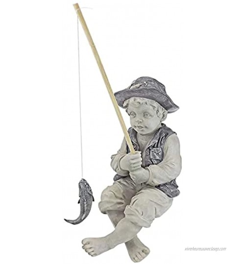 Zuoox Statue de Jardin Petit garçon pêcheur Ornements en résine sculptée à la Main avec Position de réunion,Maison de Campagne européenne