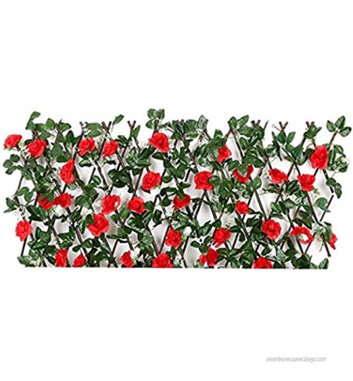 Clôture en bois artificiel rétractable Trellis clôture avec des fleurs Feuilles Jardin Décoration Rouge clôture Jardin