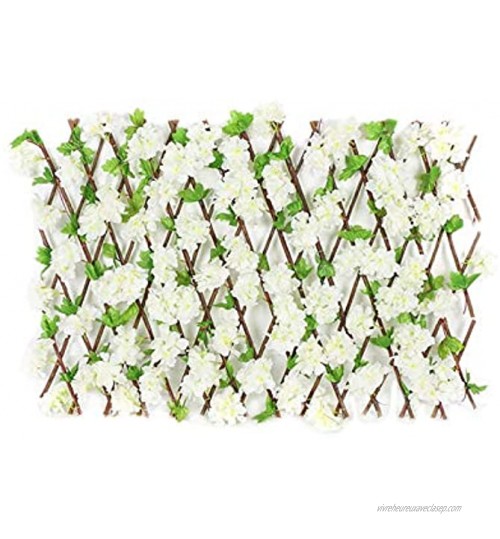 FECHO Clôture Extensible Haie en Bois avec Feuilles de Fleurs artificielles Criblage de décoration de Jardin Écran de confidentialité en Treillis Extensible Panneaux de Haies artificielles