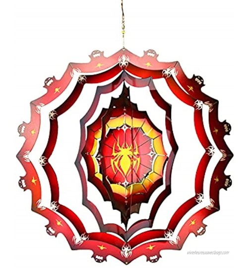 SoeHong Mobile à vent en forme de toile d'araignée avec crochet en S pour Halloween en acier inoxydable 3D pendentif rotatif cinétique pour maison jardin cour arbre décoration de vacances