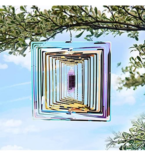 Spinners à Vent Suspendus en Acier Inoxydable 3D décoration de Jardin d'intérieur et d'extérieur Artisanat Ornements Kinetic Yard Art Decor Spinners carrés fluides Multicolores 25cm