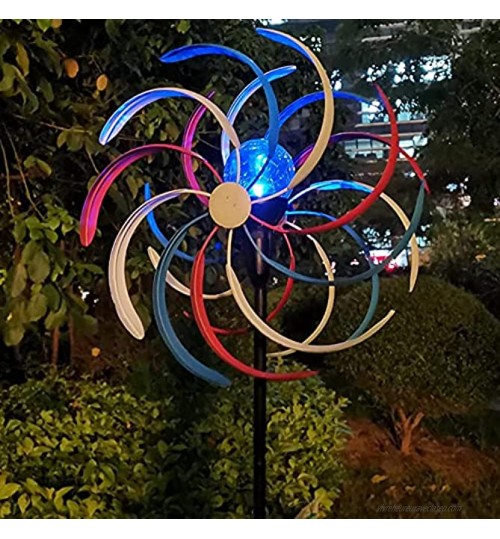 Yajun Solaire Lumière Wind Spinner LED Moulin À Vent en Métal Extérieur Jardin Pelouse Décor Extérieur Double Direction Sculpture Ornements