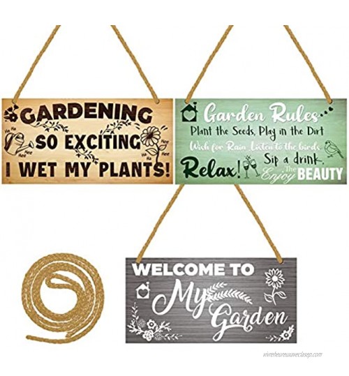 3 Pièces Panneaux de Jardin Gardening So Exciting I Wet My Plants Garden Rules Welcome to My Garden Plaque Suspendue de Nouveauté Signe de Maison en Bois