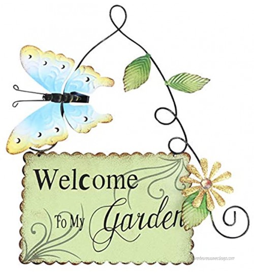 Cabilock Pancarte de bienvenue à papillon en métal pour le jardin la porte d'entrée la maison Vert