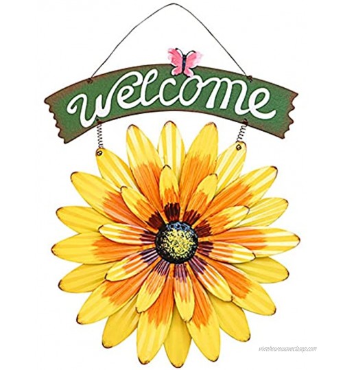 CYJZHEU Plaque de Bienvenue Vintage,Garden Welcome Signs en Métal Suspendus Yard Art Décoratif en Plein Air Garden Signs Décor De Tournesol Extérieur Peint Plaque De Bienvenue pour Porte Dentrée