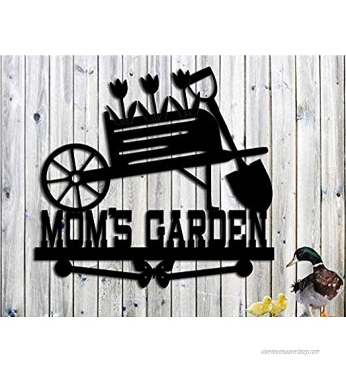 DKISEE Plaque en métal personnalisable avec inscription « Mom's Garden » Brouette Piquet de jardin