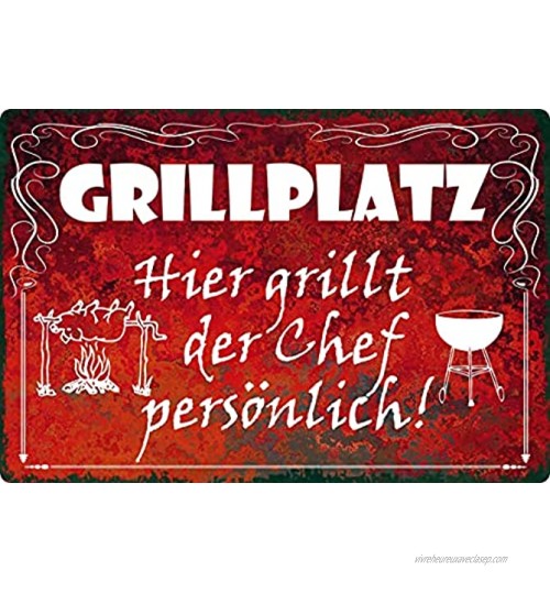 Plaque en métal 20 x 30 cm avec inscription en allemand « Hier grillt der Chef Grill »
