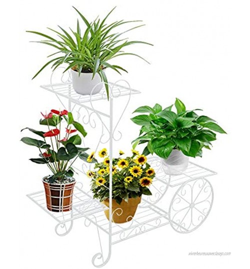 ZZBIQS Chariot de jardin Support pour plantes En fer Avec 4 étagères pour animaux Pour l'intérieur et l'extérieur Blanc