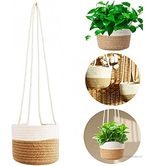 Pot de fleurs à suspendre en corde de coton tressée Pot de fleurs d'intérieur Décoration d'intérieur Rangement kaki + blanc