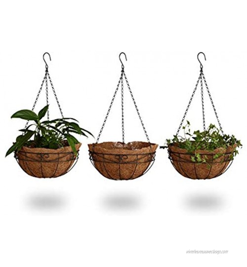 Relaxdays Pot de fleurs suspendu panier plantes coco lot de 3 avec chaîne 33 litres de volume 35 cm diamètre marron