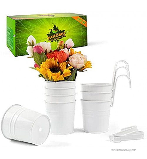 RUIOMII Lot de 8 pots de fleurs en fer à suspendre avec crochet amovible et trou de drainage Blanc 10 x 10 x 8 cm