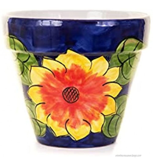 1 x Pot de fleur en céramique peint à la main "Tropical" | Jardinière d'extérieur avec orifice de drainage | Décoration d'intérieur| Made in Spain | Ø 14cm H 11,5cm