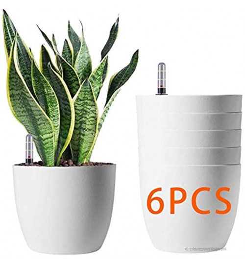 18cm Auto Irrigation Pot de Plante Blanc en Plastique Pot de Fleurs Intérieur Cache Pot Jardinières pour Succulent Aloès Herbe Lot de 6