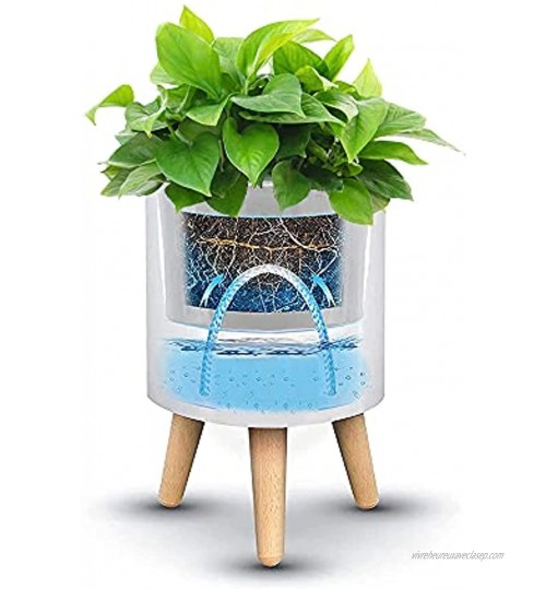 Abizoe Pot de Fleur Intelligent Pot Plante avec Système D'auto-arrosage et de Drainage Alarm de Pénurie d'eau Pot de Fleur Interieur et Extérieur pour Jardin Blanc