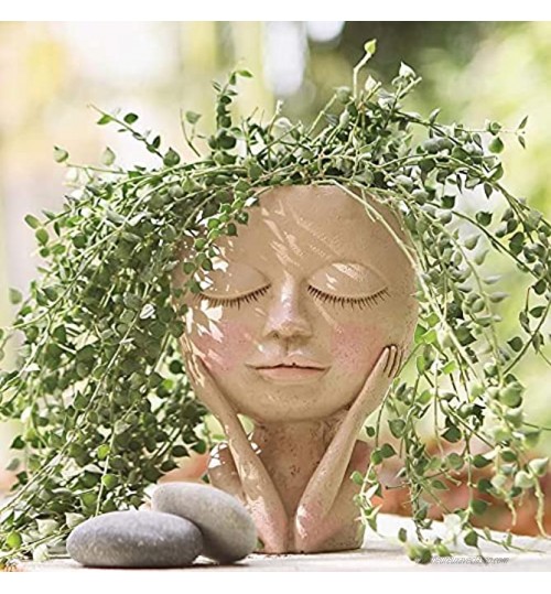 LucaSng Pot de fleurs en forme de tête de femme avec trou de drainage pot de fleurs en résine pour intérieur ou extérieur sans plante B