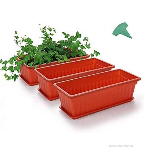 MMBOX Lot de 3 pots de fleurs en plastique couleur terre cuite de 43,2 cm avec 15 étiquettes de plantes pour rebord de fenêtre terrasse jardin décoration de maison porche 3 pièces orange
